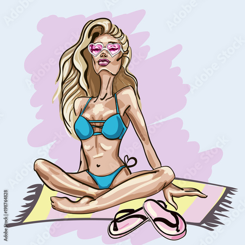 girl is sunbathing