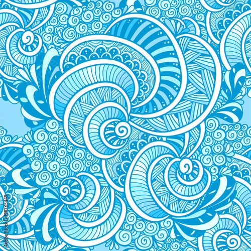 Abstract Zen tangle Zen doodle marine seamless pattern from shells blue for decoration clothes package   or for print and others