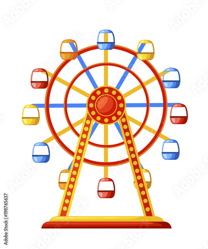 Silhouette colorful ferris wheel. Amusement park concept. Vector illustration isolated on white background. Website page and mobile app design
