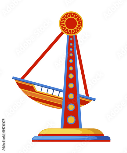Colorful pirate ship ride. Amusement park concept. Vector illustration isolated on white background. Website page and mobile app design