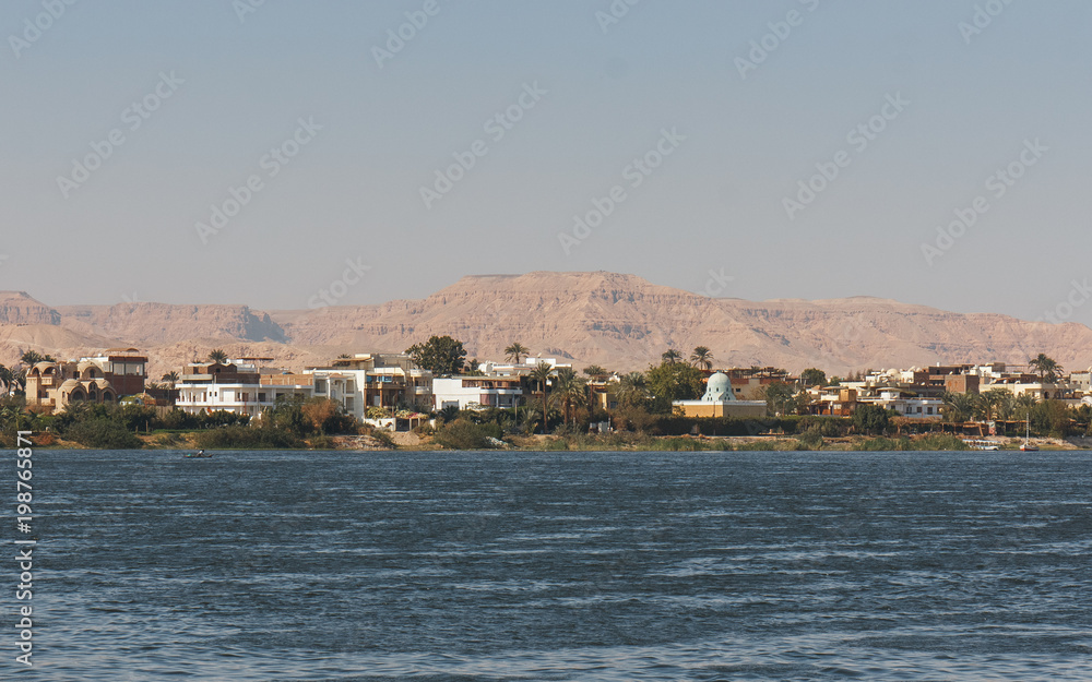 Traditional architecture of the Egyptians on the coastline of the Nile river.