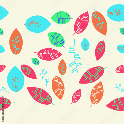 Floral color  horizontal seamless  pattern with leaves, copy space .