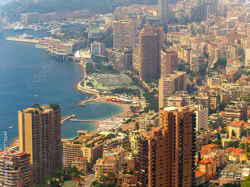Fototapeta Naklejka Na Ścianę i Meble -  Panoramic view of the city of Monte Carlo and The Mediterranean Sea, in Monaco