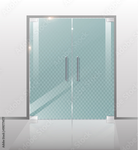 Double glass doors to the mall or office.