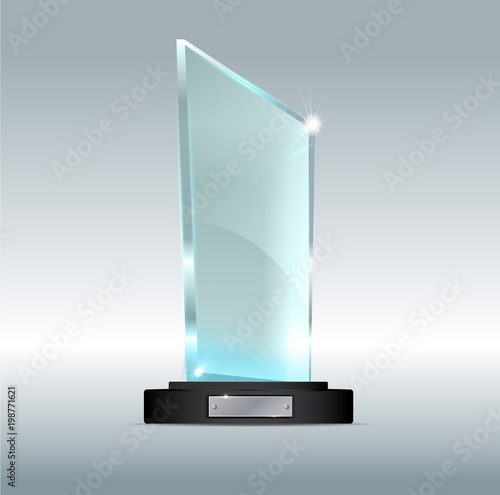 Glass trophy award vector illustration. Vector illustration of shiny award. Glossy transparent trophy