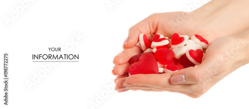 Jelly heart candies sweets in hand pattern