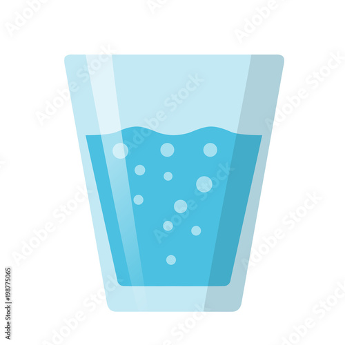 Glass of water with bubbles flat design isolated on white background photo