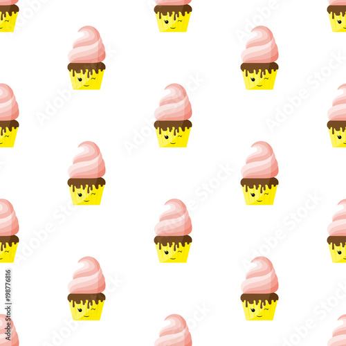 Cupcake. Winking. Kawaii. Icon. Vector. Flat.
