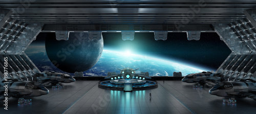 Landing strip spaceship interior 3D rendering elements of this image furnished by NASA
