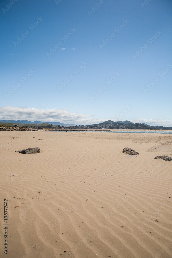 Sandy Beach with Green Hills in the Distance, in Morrow Bay, California