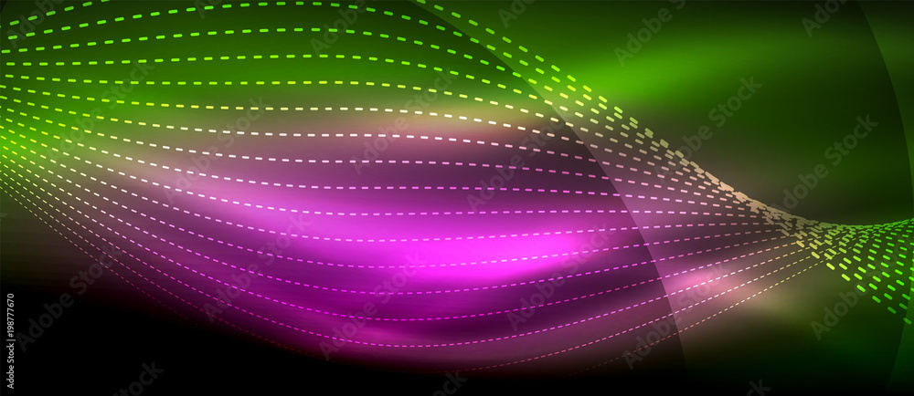 Glowing abstract wave on dark, shiny motion, magic space light. Techno abstract background Glowing abstract wave on dark, shiny motion, magic space light. Techno abstract background