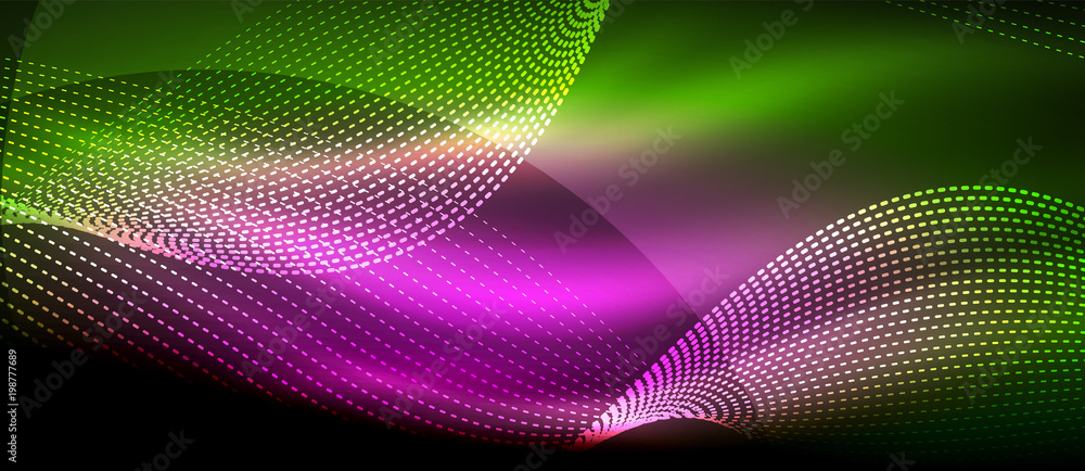 Glowing abstract wave on dark, shiny motion, magic space light. Techno abstract background Glowing abstract wave on dark, shiny motion, magic space light. Techno abstract background