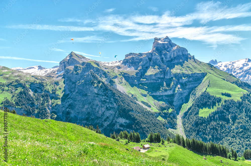 Swiss Alps. Resort Engelberg. Traveling on foot through the Swiss countryside and mountain tops Swiss Alps. Resort Engelberg. Traveling on foot through the Swiss countryside and mountain tops