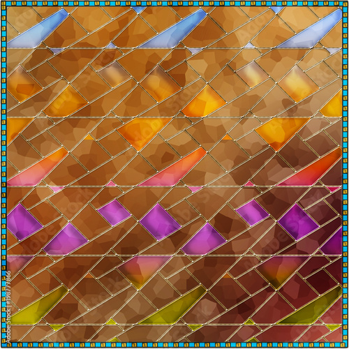 Texture in the form of vintage stained glass window. Abstract pattern for graphic design. Multicolored background or wallpaper. Visual arts. 
