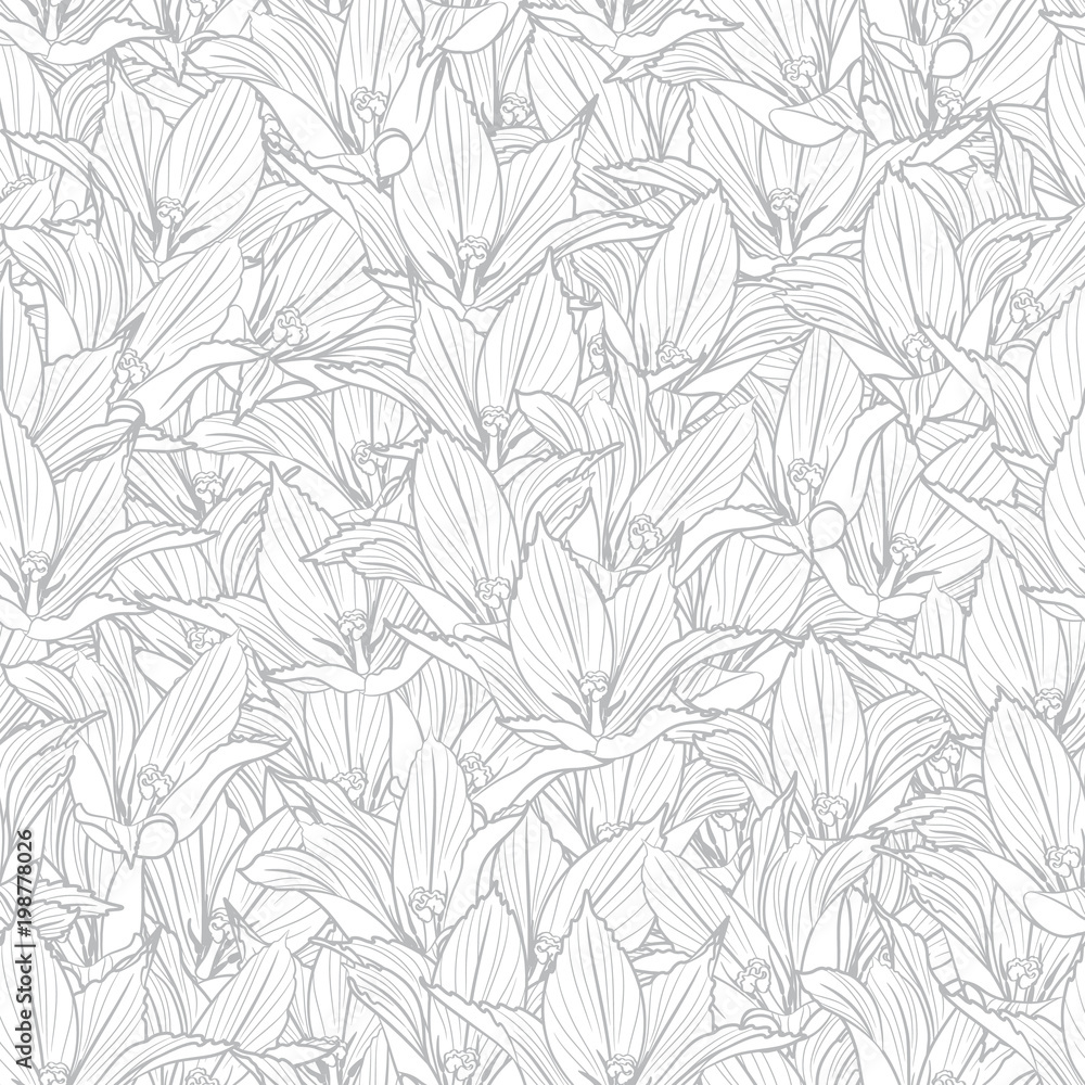 Monochrome graphic seamless pattern, linear, engraving drawing of elegant grey tulip flowers. Black vector illustration, isolated on background for texture, wrapping, packaging and other design. Monochrome graphic seamless pattern, linear, engraving drawing of elegant grey tulip flowers. Black vector illustration, isolated on background for texture, wrapping, packaging and other design.