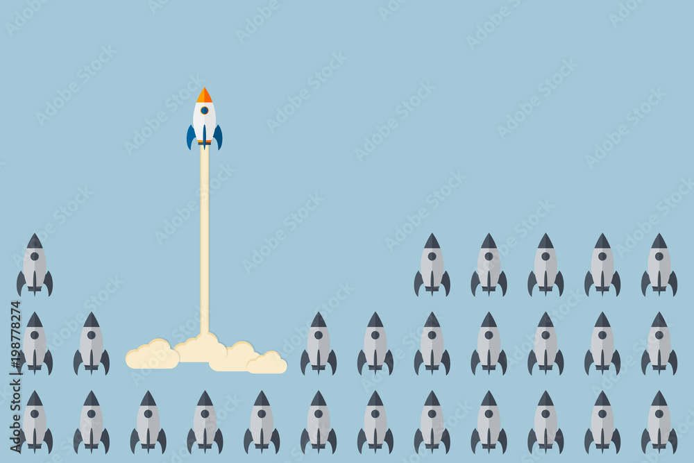 Think differently - Being different, taking risky, move for success in life -The graphic of rocket also represents the concept of courage, enterprise, confidence, belief, fearless, daring, - obrazy, fototapety, plakaty 