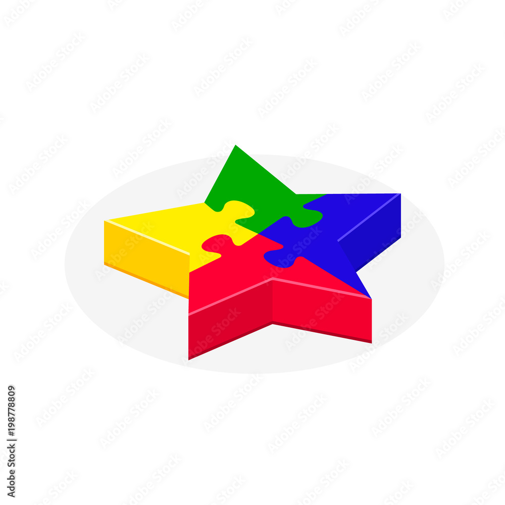 Puzzle Star Isometric 3d shape figure. Vector logo design template. Modern flat concept