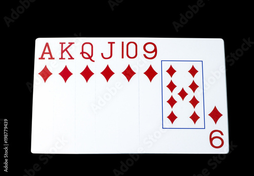 Playing cards on a black background, concept of grat and win photo