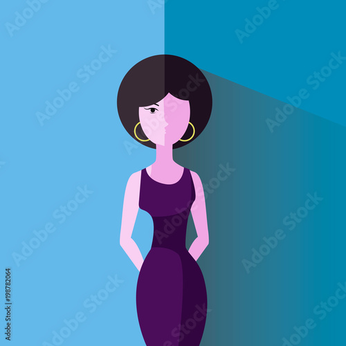 Vector illustration. An elegant young girl in a purple dress.