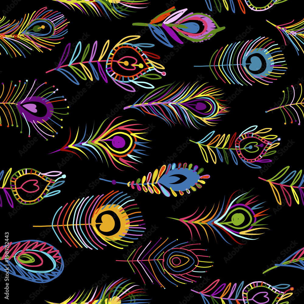 Fototapeta premium Peacock feathers, seamless pattern for your design
