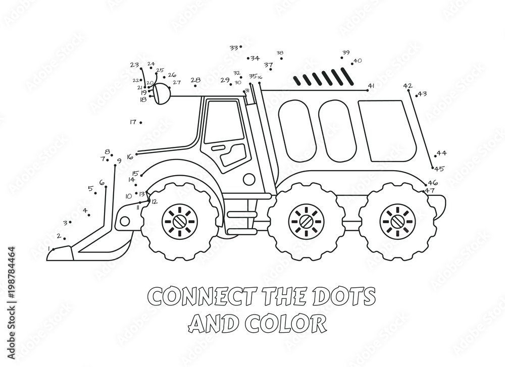 Numbers game, educational connect the dots game for children, Cleaning Truck Side View.