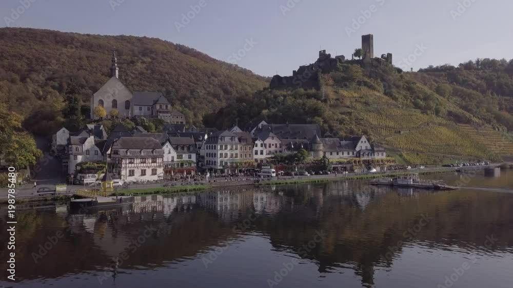 Flight over Beilstein town and autumn vineyards, Mosel valley, Germany. Original untouched LOG format. Flight over Beilstein town and autumn vineyards, Mosel valley, Germany. Original untouched LOG format.