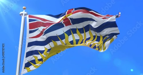 Flag of canadian province of British Columbia, region of Canada, waving at wind - loop photo