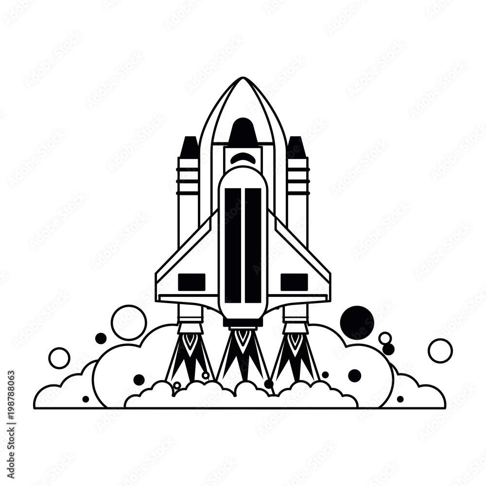 Spaceship taking off vector illustration graphic design