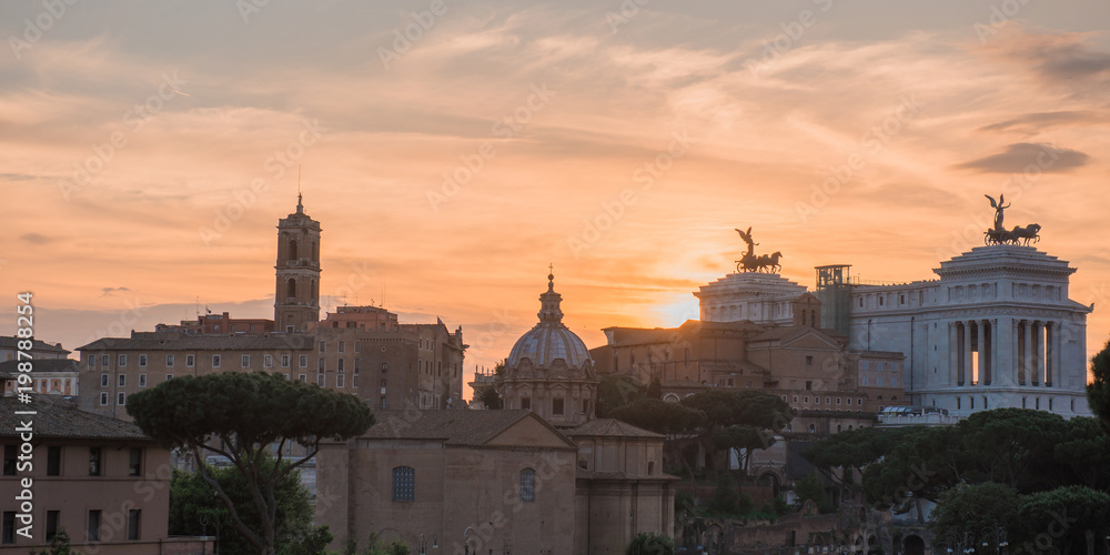 sunset with the Roman forum d background