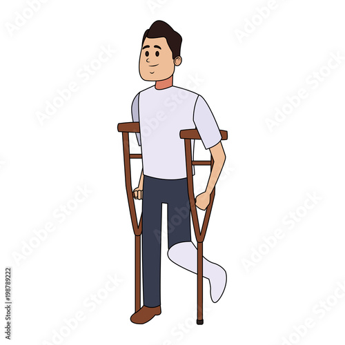 Man walking with leg cast vector illustration graphic design