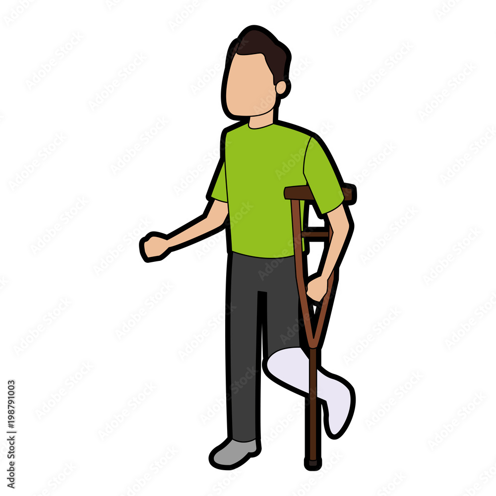 Man walking with leg cast vector illustration graphic design Man walking with leg cast vector illustration graphic design