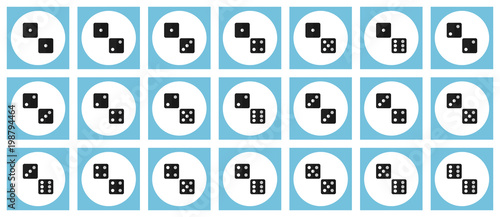 Pairs of black dices vector flat icon set