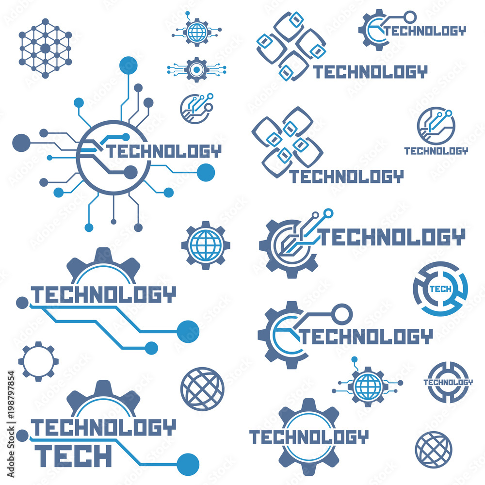 Futuristic tech symbols for business company. Set of abstract technology logo template. Vector logo technology sign.