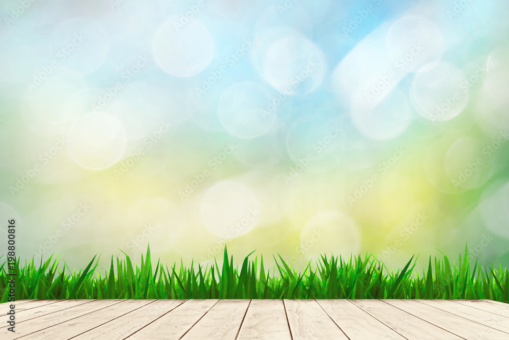 Fototapeta premium Bokeh background and balcony green grass