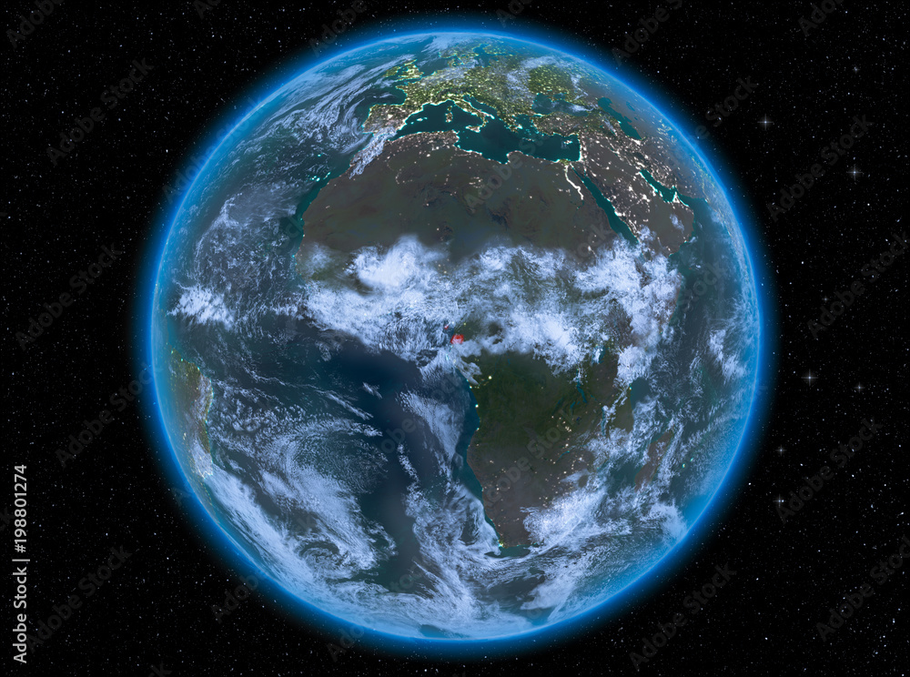 Obraz premium Equatorial Guinea at night on Earth