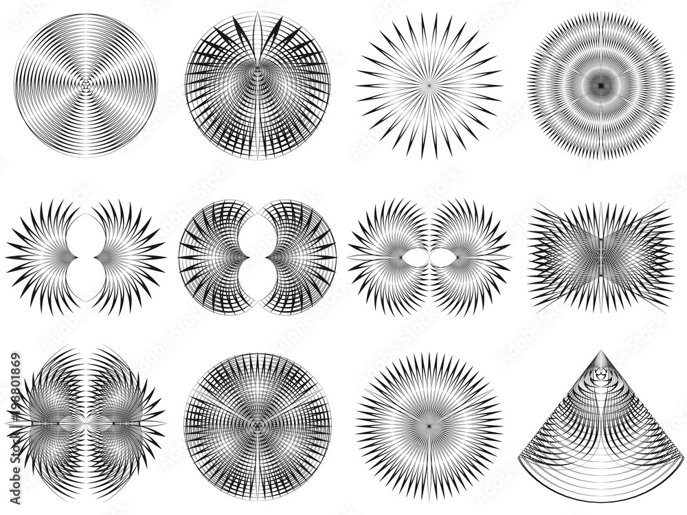 Abstract halftone creative geometric circle patterns. Vector modern design elements, symbols, shapes. Abstract halftone creative geometric circle patterns. Vector modern design elements, symbols, shapes.