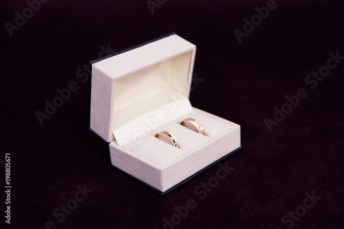 Engagement gold rings on the box for rings