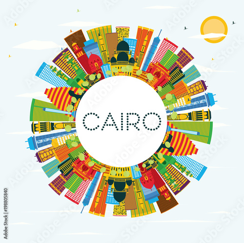 Cairo Egypt City Skyline with Color Buildings, Blue Sky and Copy Space.