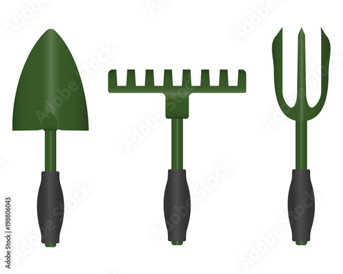 tools for garden. small shovel, rake