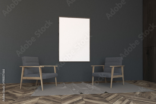 Fototapeta Naklejka Na Ścianę i Meble -  Gray living room, gray armchairs, poster