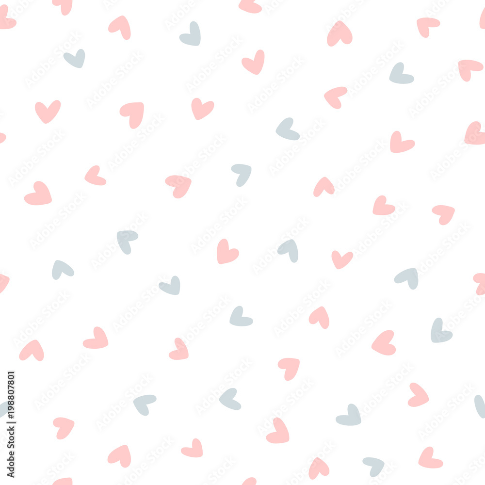 Repeated hearts drawn by hand. Cute seamless pattern. Endless romantic print.