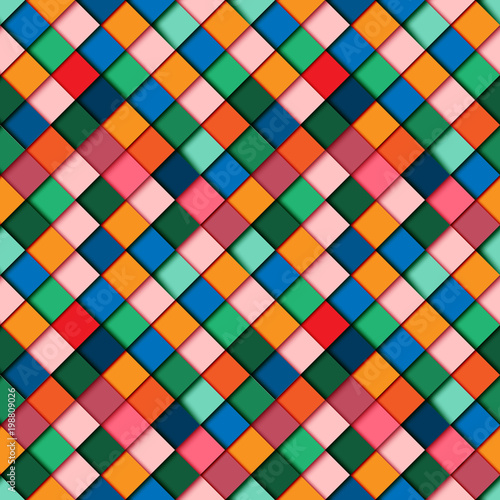 Seamless pattern colorful square geometric shape design paper layer cut background.Vector illustration.