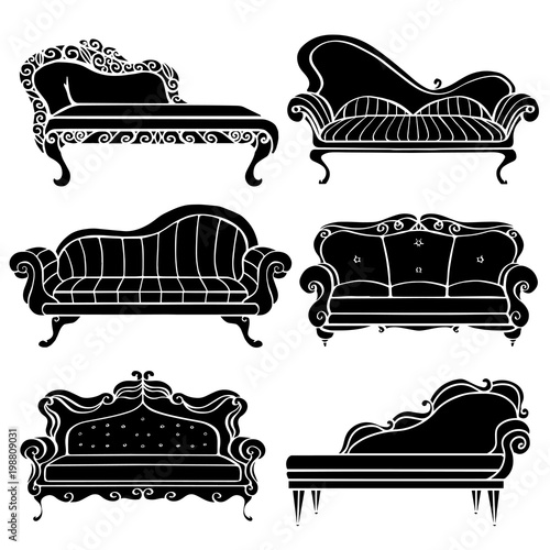 Furniture hand drawn set, vintage sofa, couch