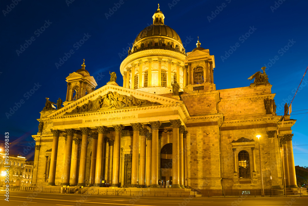 St. Isaac Cathedral close-up of July night. St. Petersburg, Russia