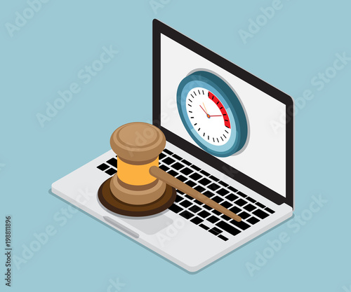 online auction concept with laptop isometric