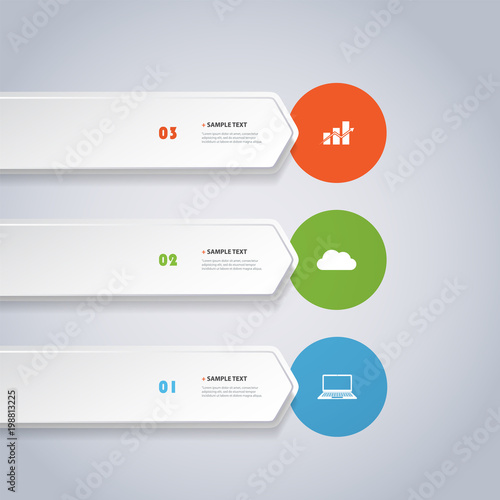 Colorful Modern Style Infographics Design - Horizontal Arrow Shaped Numbered List Items with Icons