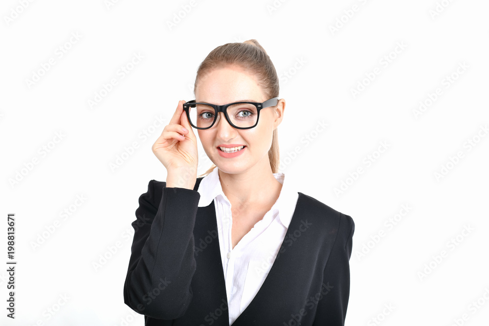 Business Concept. Beautiful businesswoman poses confidently. Beautiful young businesswoman looks charming and trustworthy. Young businesswoman has leadership on a white background. Business Concept. Beautiful businesswoman poses confidently. Beautiful young businesswoman looks charming and trustworthy. Young businesswoman has leadership on a white background.