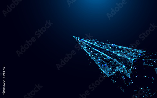 Abstract shark form lines and triangles, point connecting network on blue background. Illustration vector