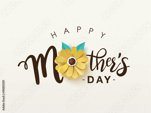 Happy mother's day lettering design with beautiful blossom flower  photo