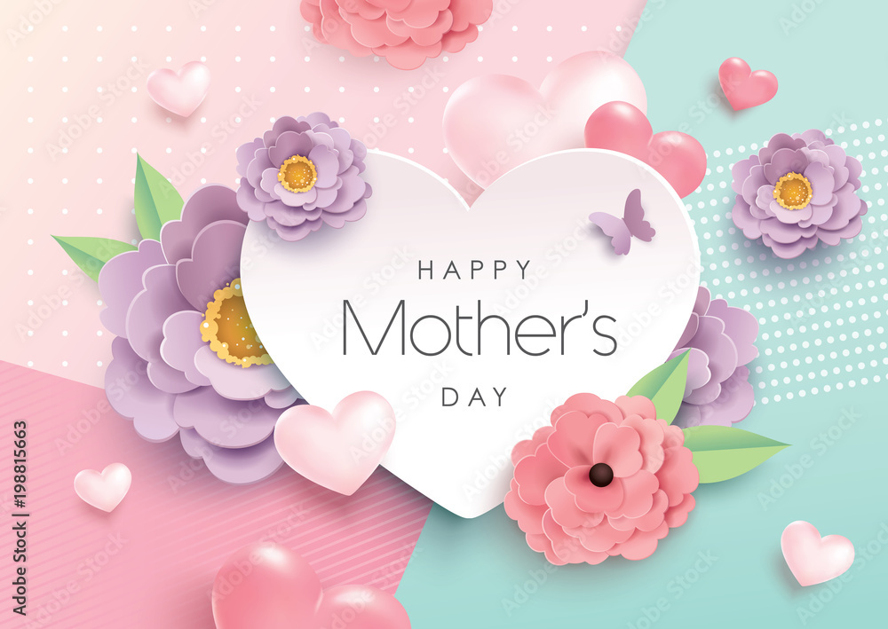 Mother's day greeting design with beautiful blossom flowers - obrazy, fototapety, plakaty 